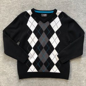 XG Boy’s Black/White/Gray/Blue Argyle Sweater